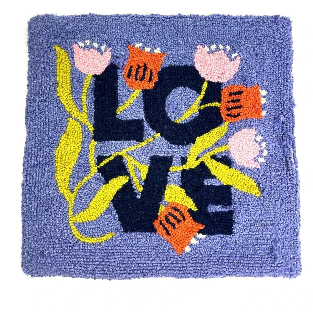 Love Floral Pillow Purple Hooked Yarn 16